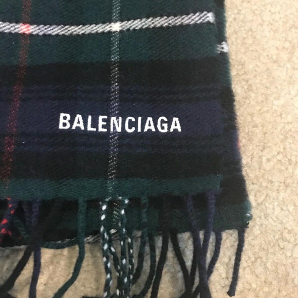 COPY - Balenciaga Blue Green Multi Wool Hoodie Logo Scarf - Picture 4 of 10